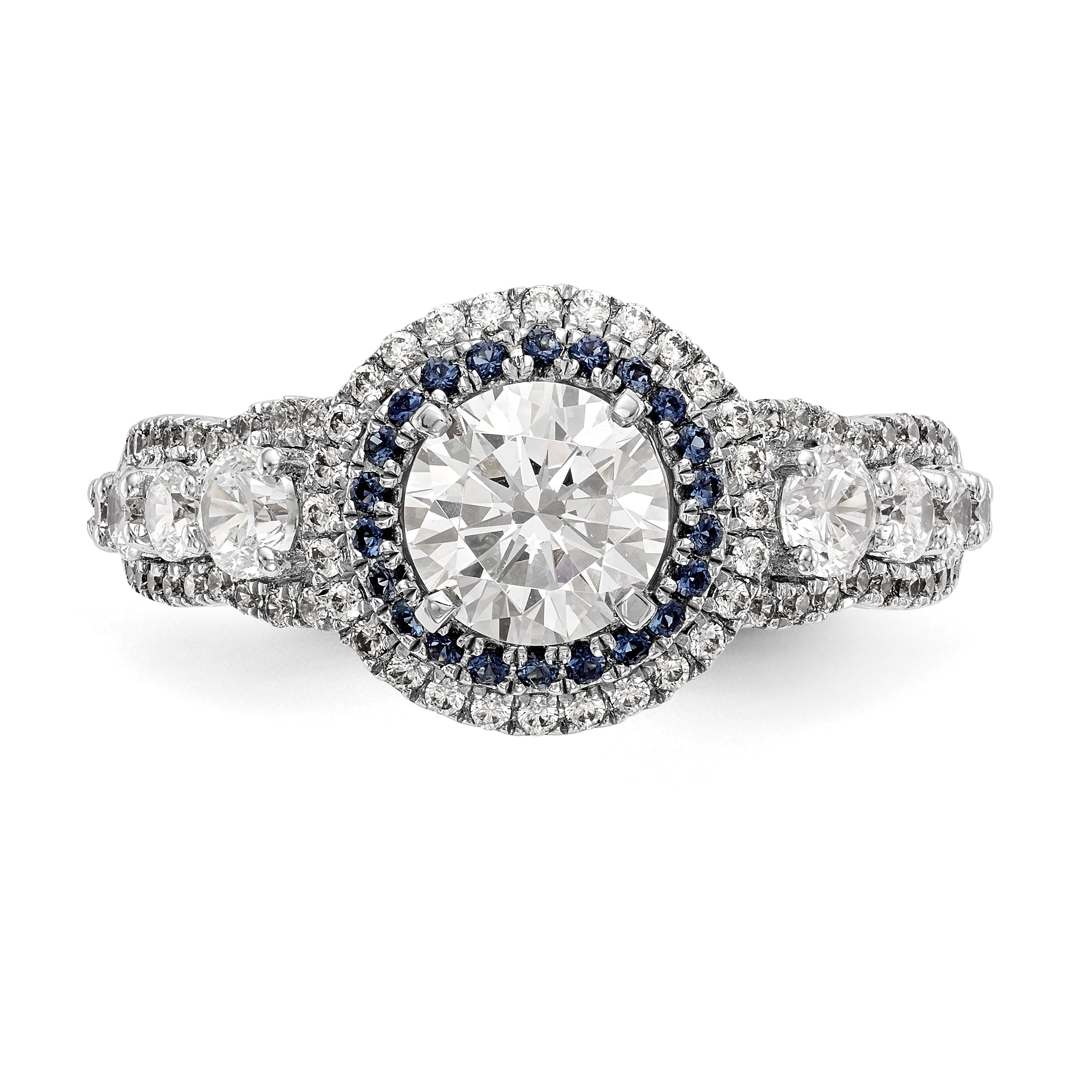 14K White Gold Peg Set Simulated Diamond Halo Engagement Ring