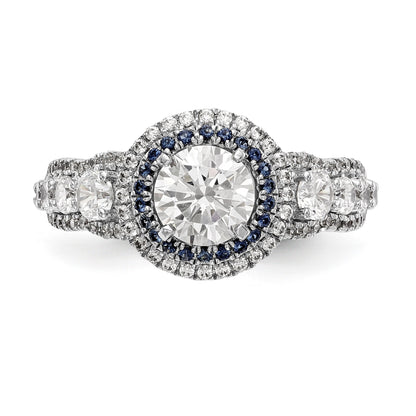 14K White Gold Peg Set Simulated Diamond Halo Engagement Ring