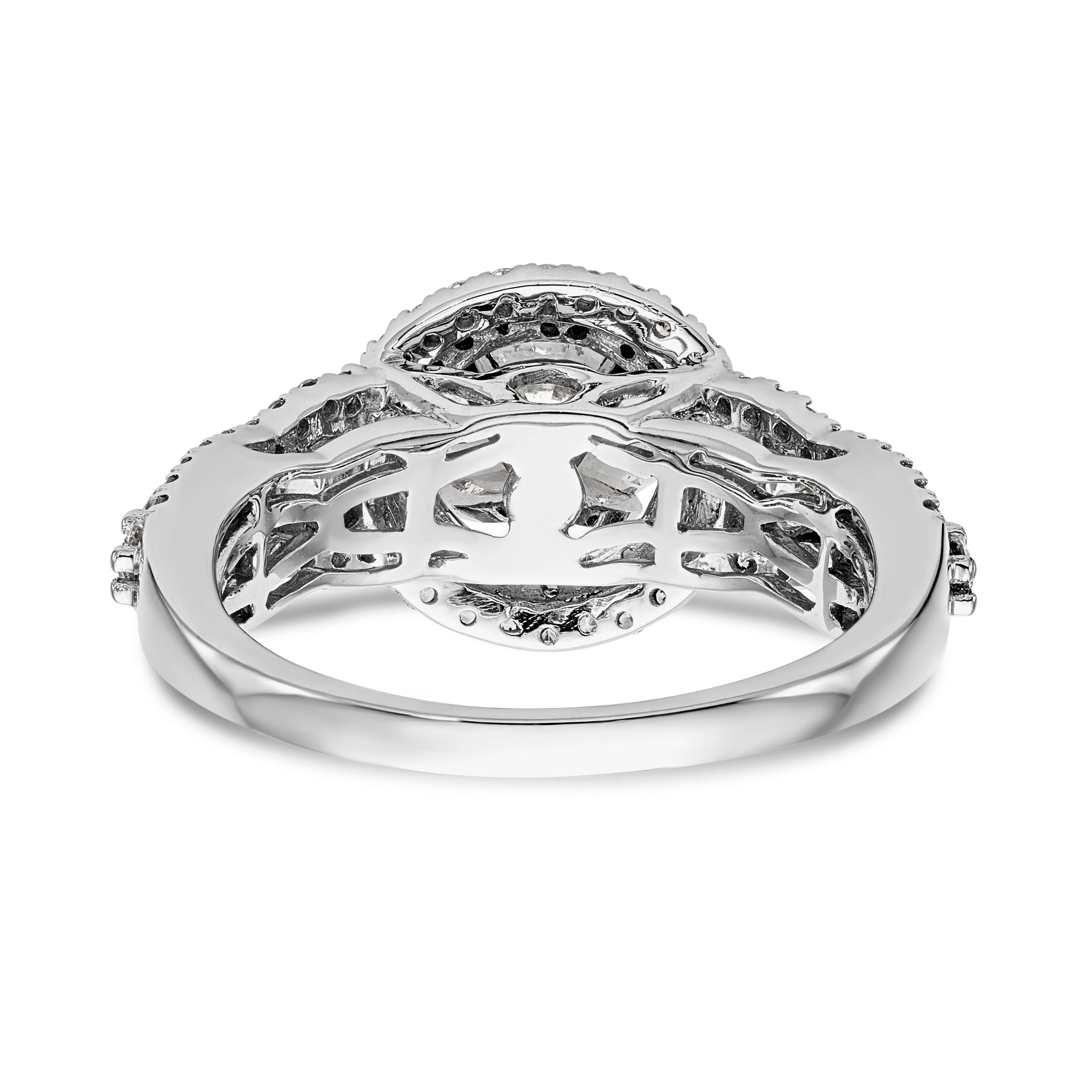 14K White Gold Peg Set Simulated Diamond Halo Engagement Ring