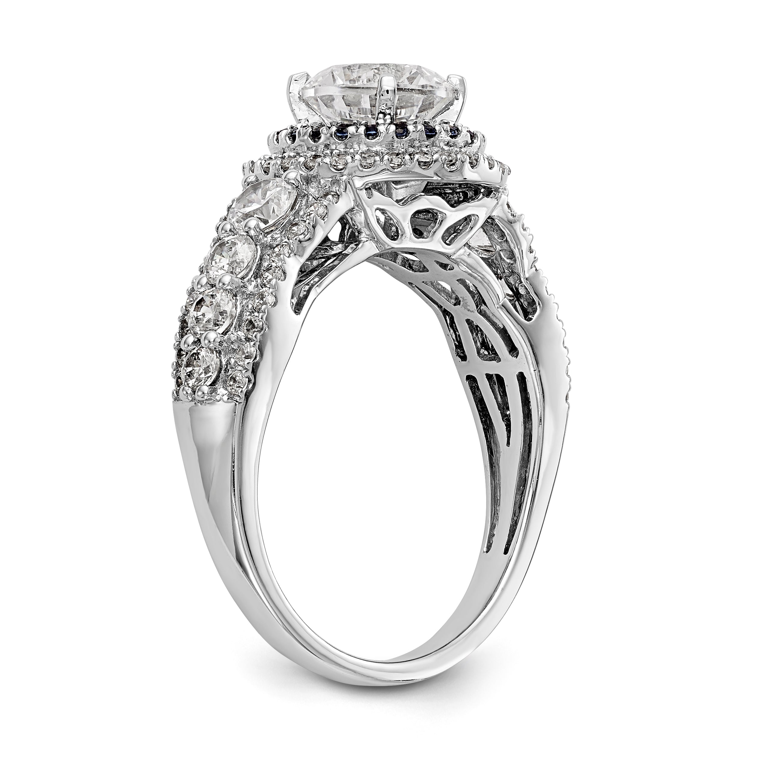 14K White Gold Peg Set Simulated Diamond Halo Engagement Ring