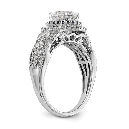14K White Gold Peg Set Simulated Diamond Halo Engagement Ring