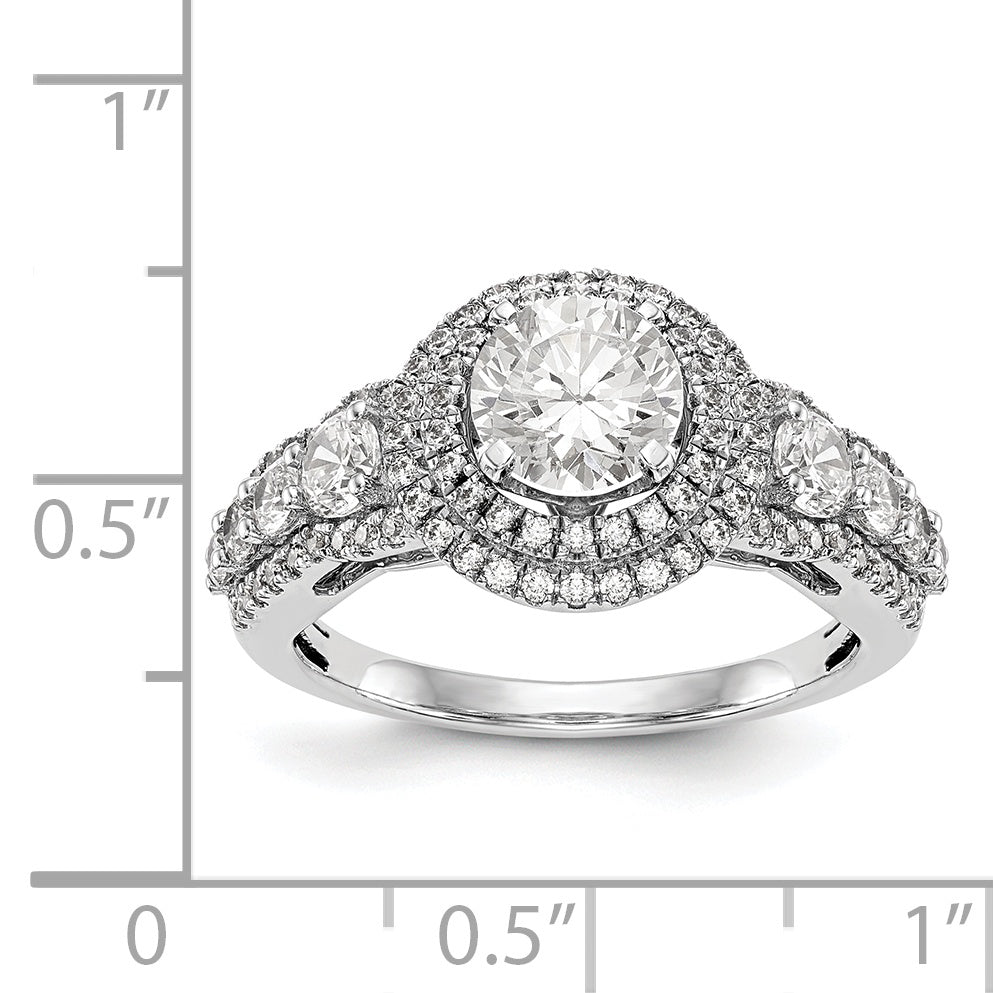 14K White Gold Peg Set Simulated Diamond Halo Engagement Ring