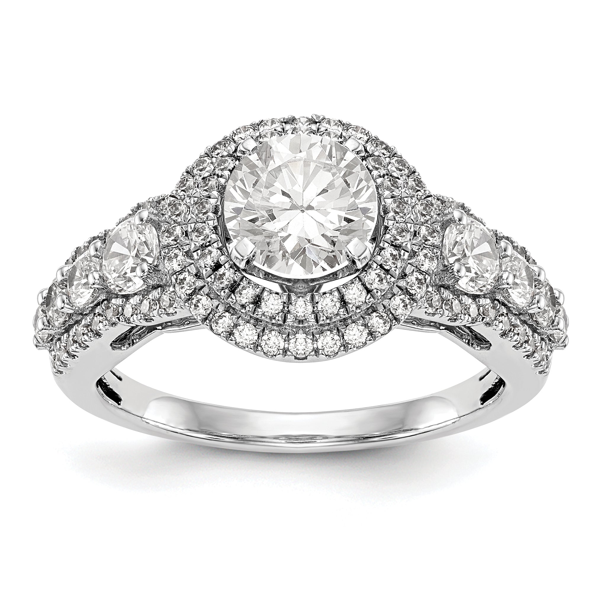 14K White Gold Peg Set Simulated Diamond Halo Engagement Ring