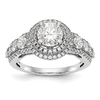 14K White Gold Peg Set Simulated Diamond Halo Engagement Ring