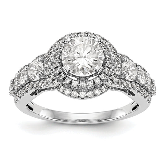 14K White Gold Peg Set Simulated Diamond Halo Engagement Ring