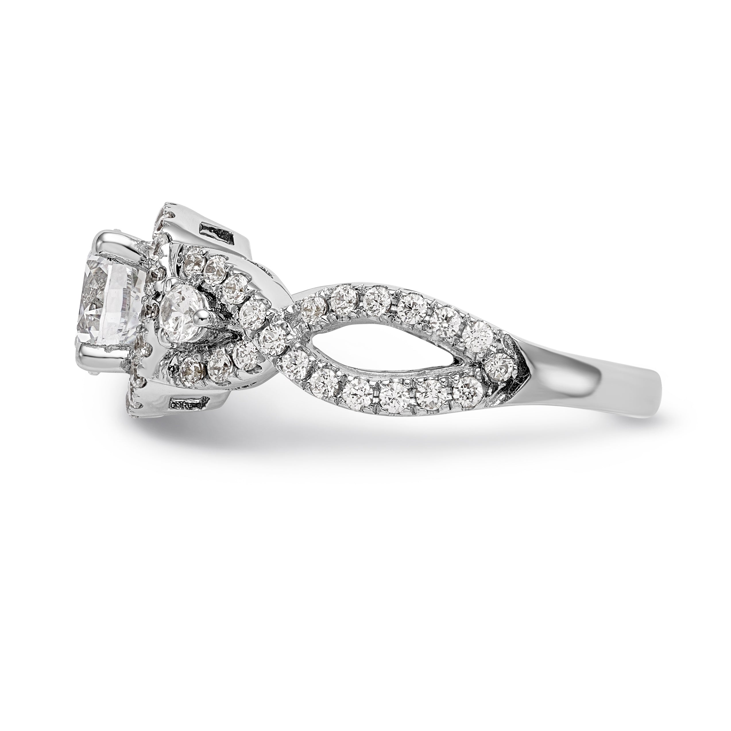 14K White Gold Round Simulated Diamond Halo Engagement Ring