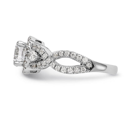 14K White Gold Round Simulated Diamond Halo Engagement Ring