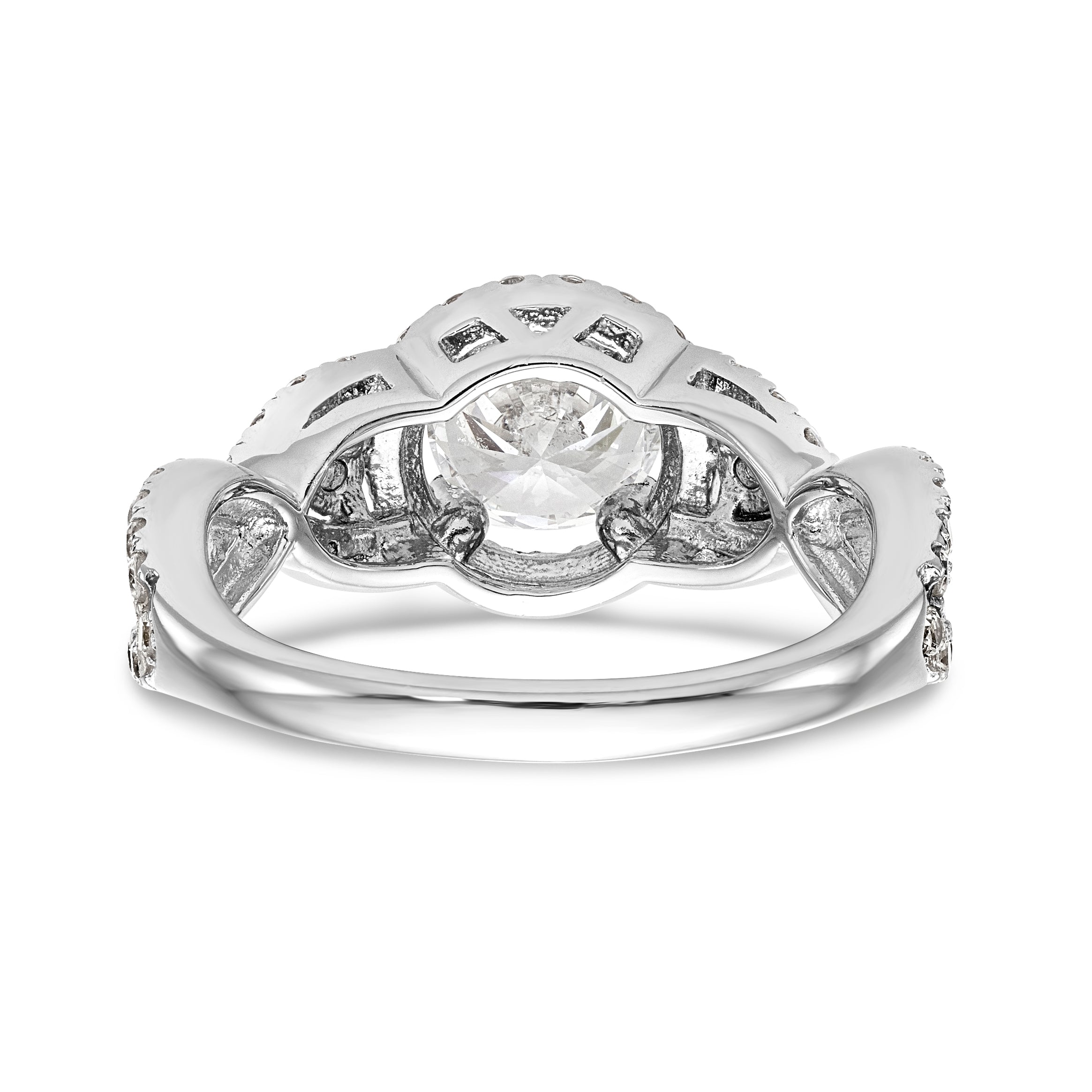 14K White Gold Round Simulated Diamond Halo Engagement Ring