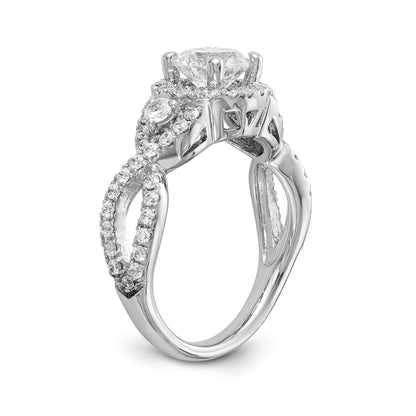 14K White Gold Round Simulated Diamond Halo Engagement Ring