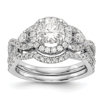 14K White Gold Round Simulated Diamond Halo Engagement Ring
