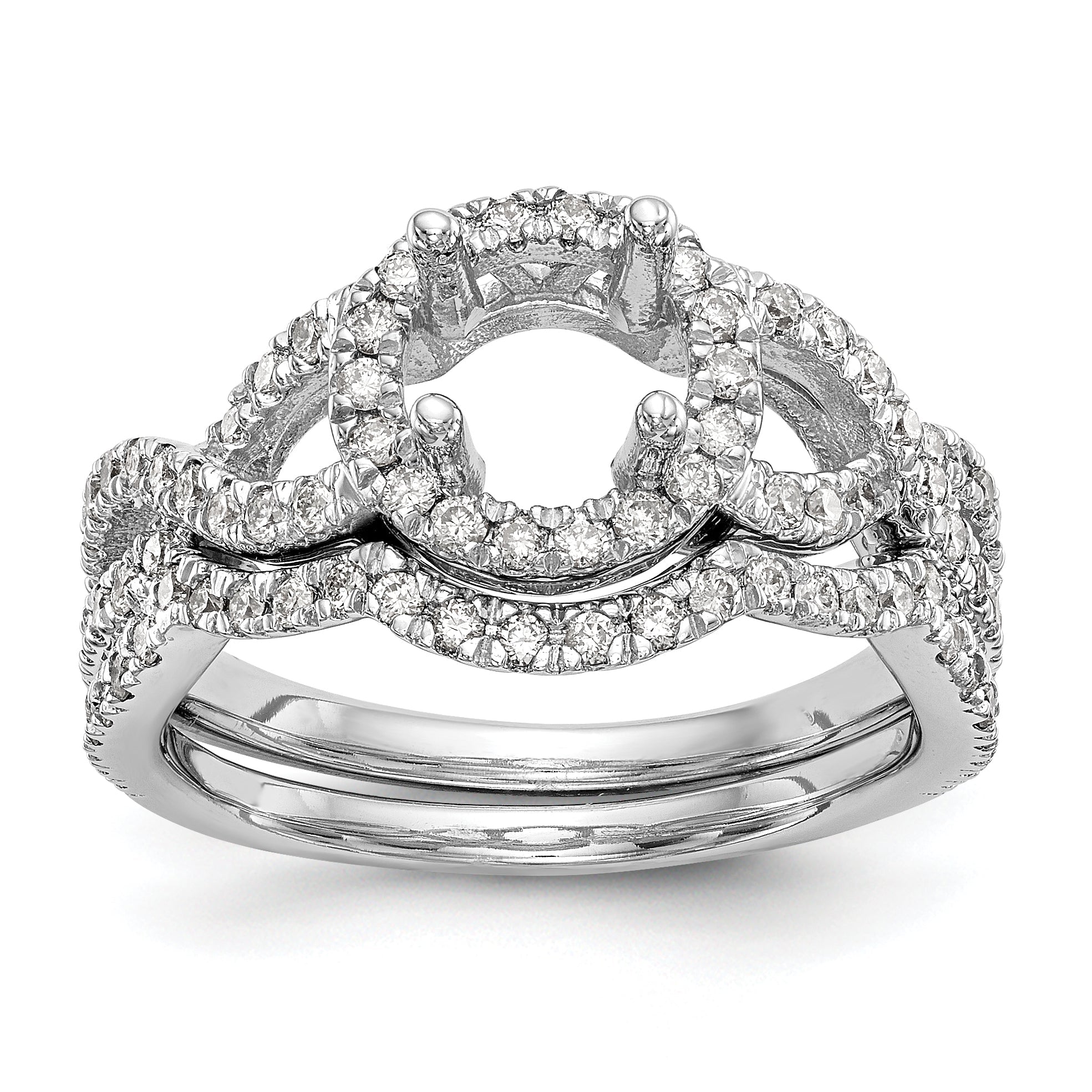 14K White Gold Round Simulated Diamond Halo Engagement Ring