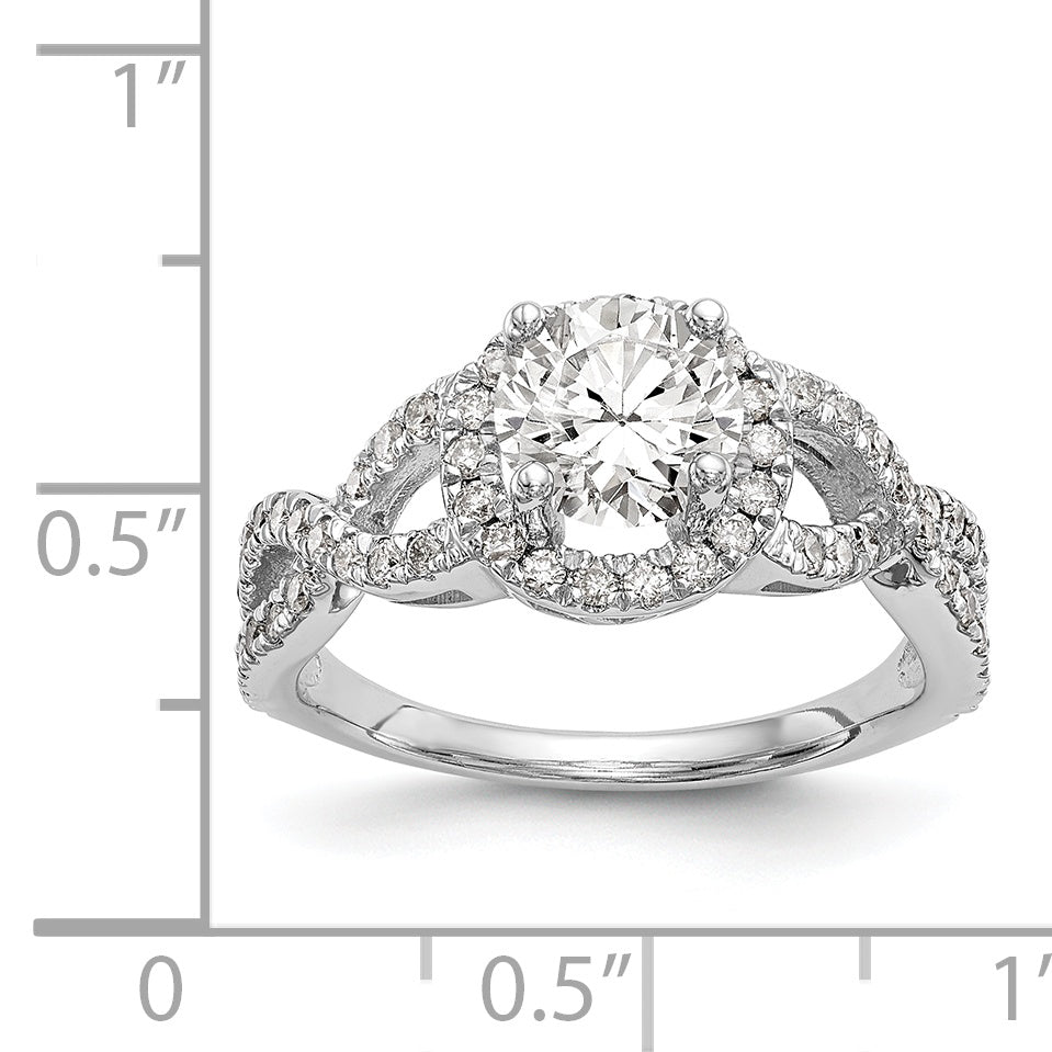 14K White Gold Round Simulated Diamond Halo Engagement Ring