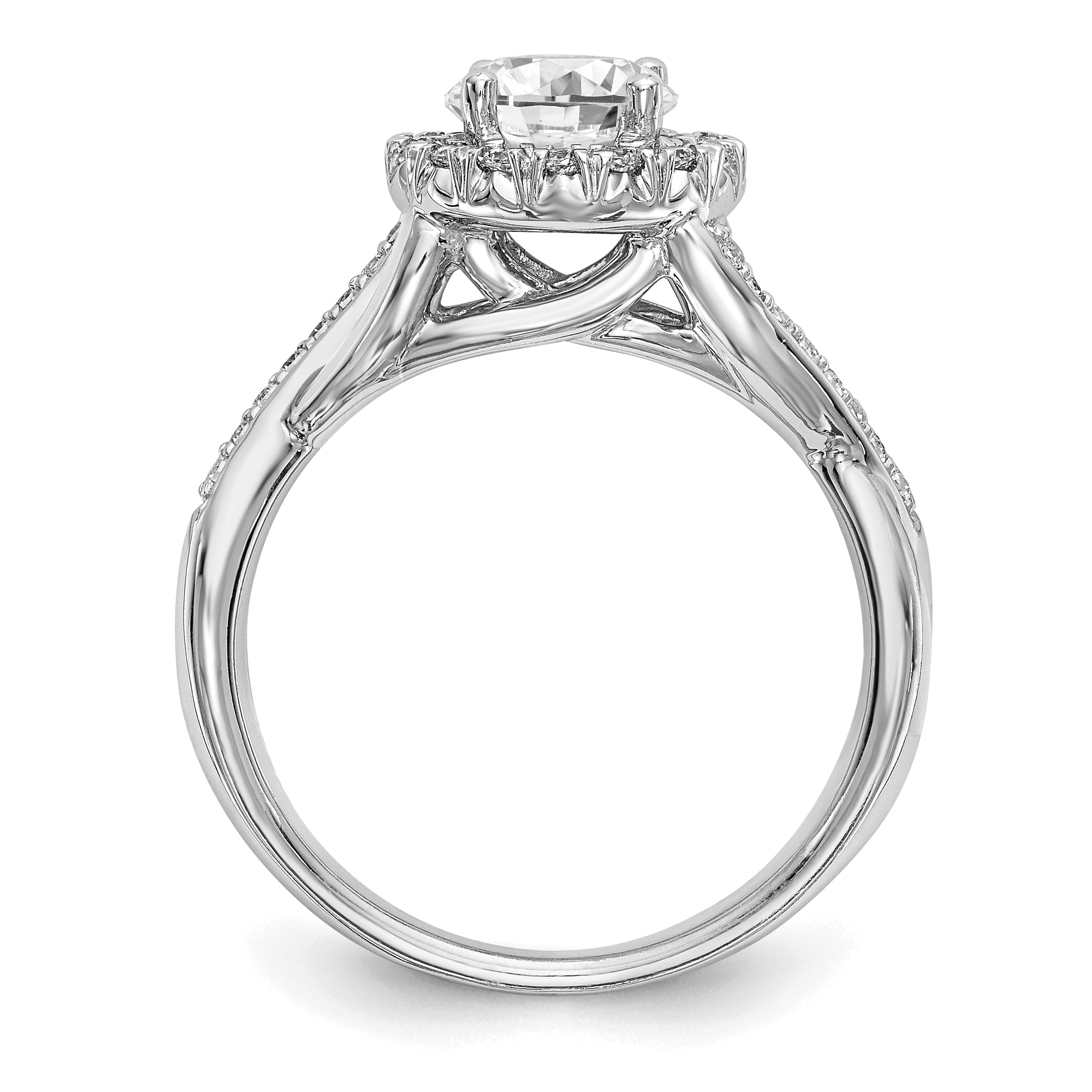 14K White Gold Round Simulated Diamond Halo Engagement Ring