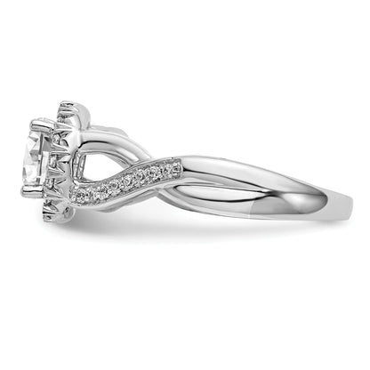 14K White Gold Round Simulated Diamond Halo Engagement Ring