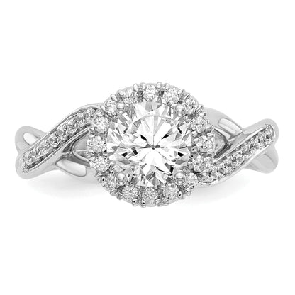 14K White Gold Round Simulated Diamond Halo Engagement Ring