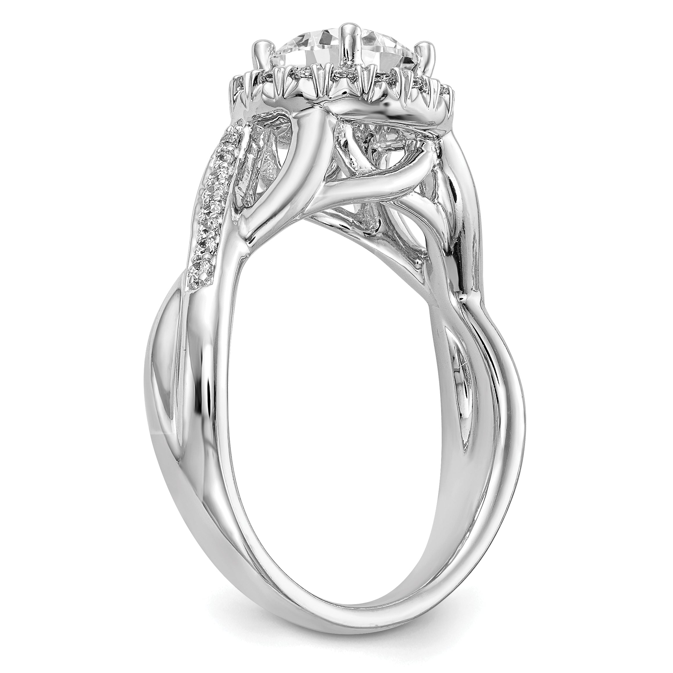 14K White Gold Round Simulated Diamond Halo Engagement Ring