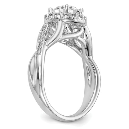 14K White Gold Round Simulated Diamond Halo Engagement Ring