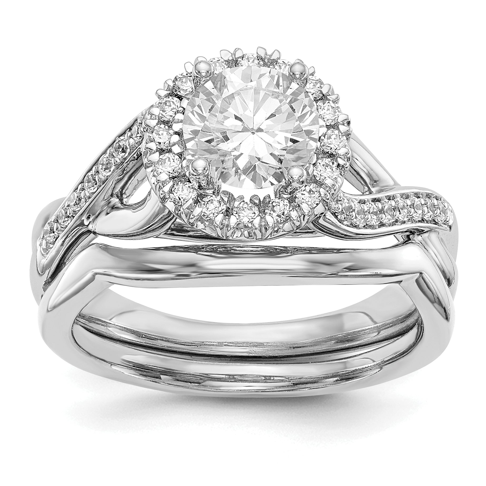 14K White Gold Round Simulated Diamond Halo Engagement Ring