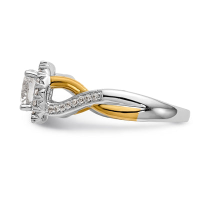 14K Yellow and White Gold Round Simulated Diamond Halo Engagement Ring