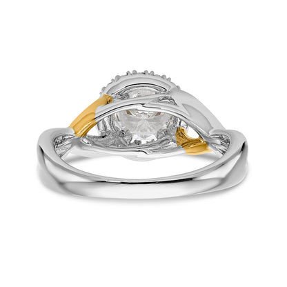 14K Yellow and White Gold Round Simulated Diamond Halo Engagement Ring
