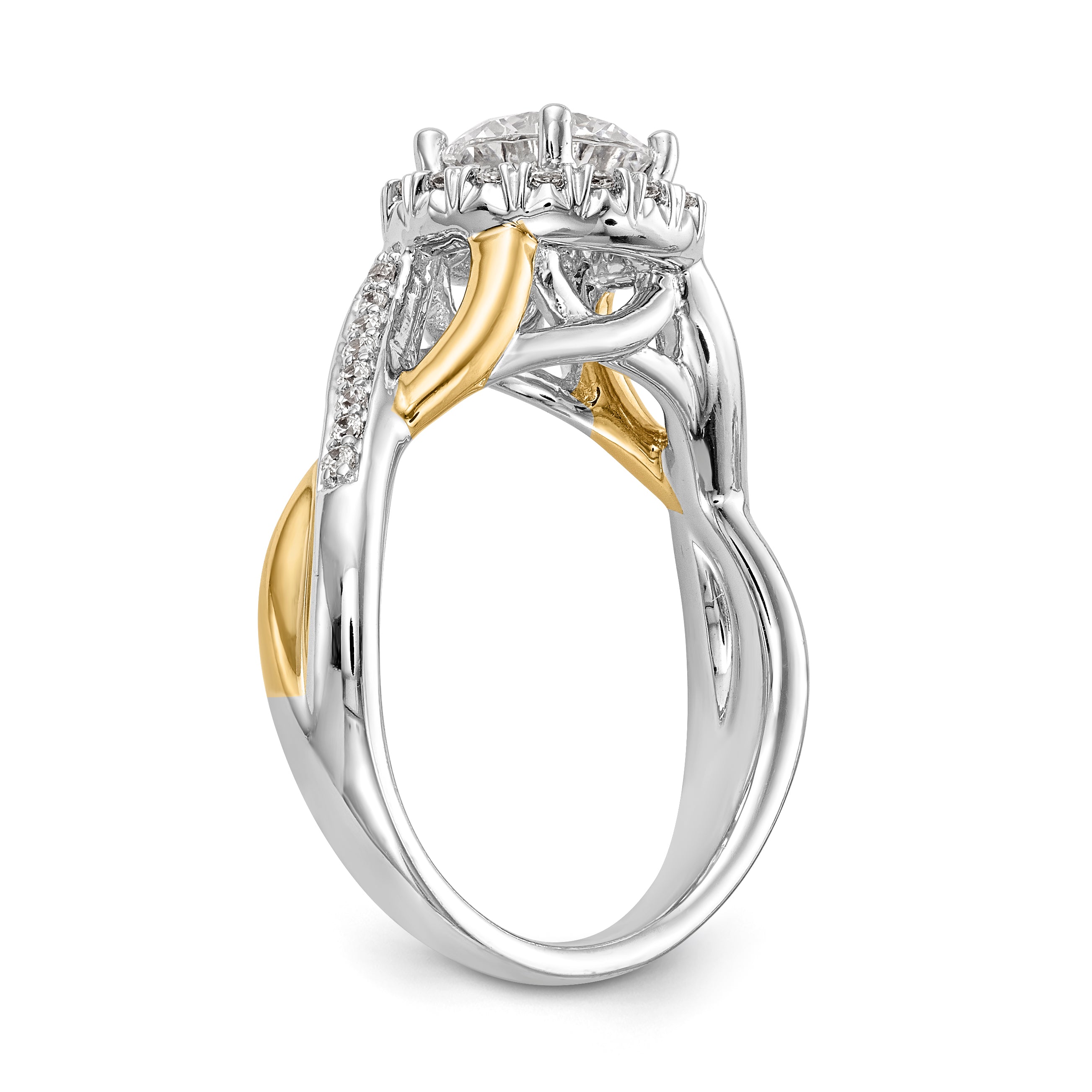 14K Yellow and White Gold Round Simulated Diamond Halo Engagement Ring