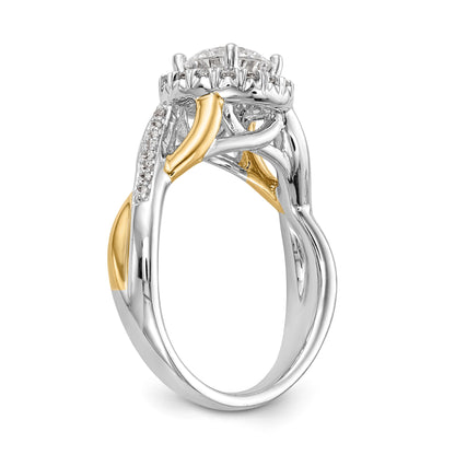 14K Yellow and White Gold Round Simulated Diamond Halo Engagement Ring