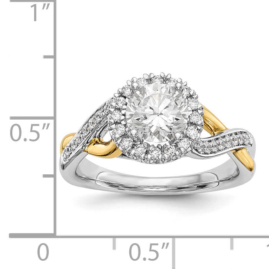 14K Yellow and White Gold Round Simulated Diamond Halo Engagement Ring