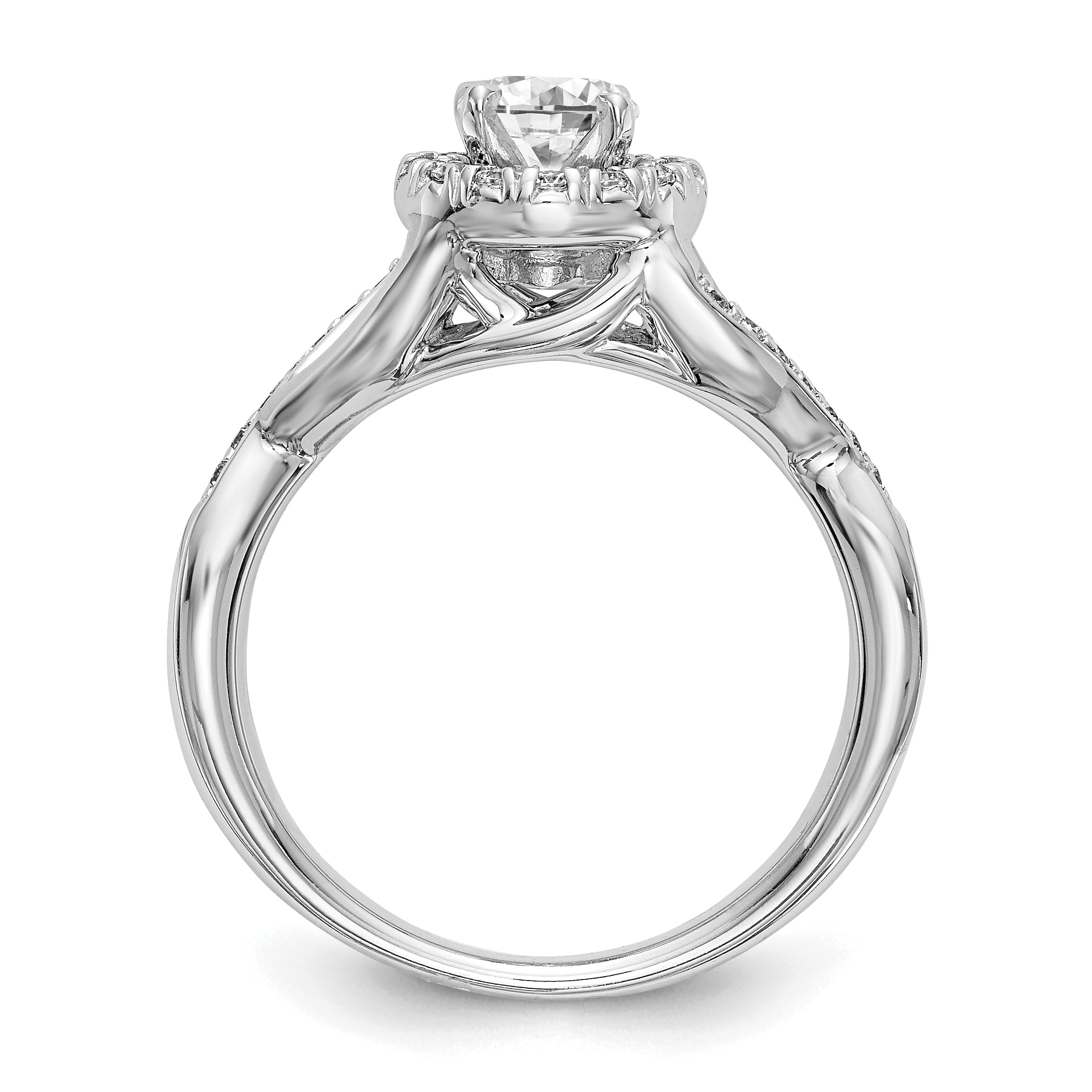 14K White Gold Round Simulated Diamond Halo Engagement Ring
