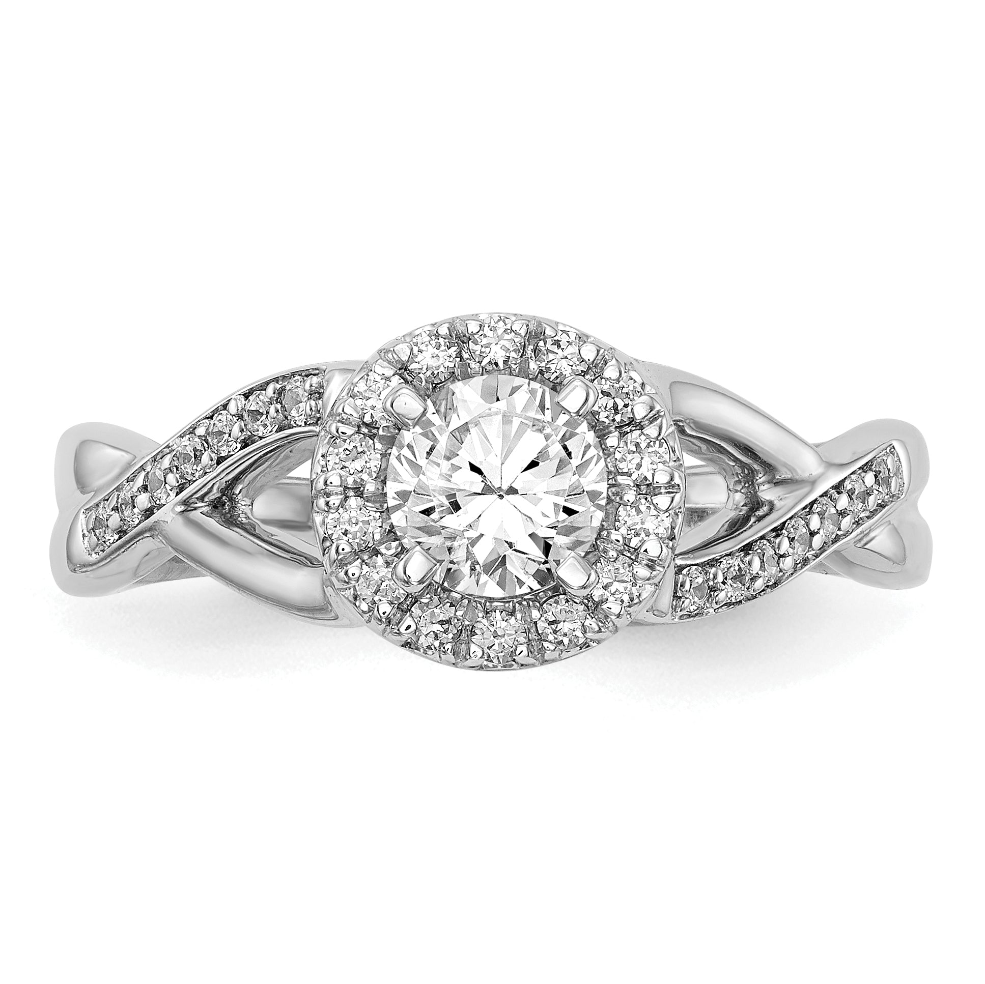 14K White Gold Round Simulated Diamond Halo Engagement Ring