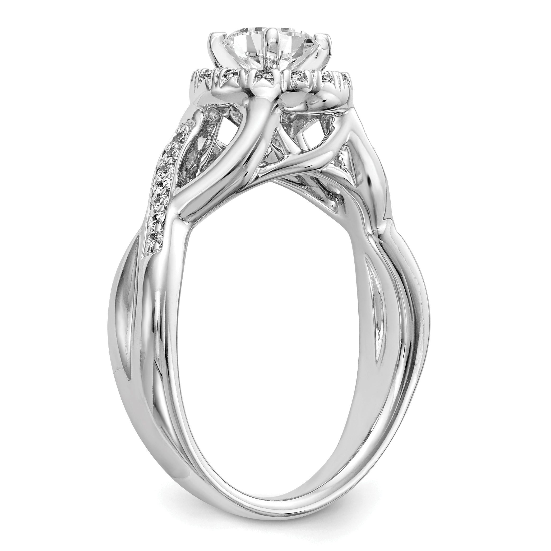 14K White Gold Round Simulated Diamond Halo Engagement Ring