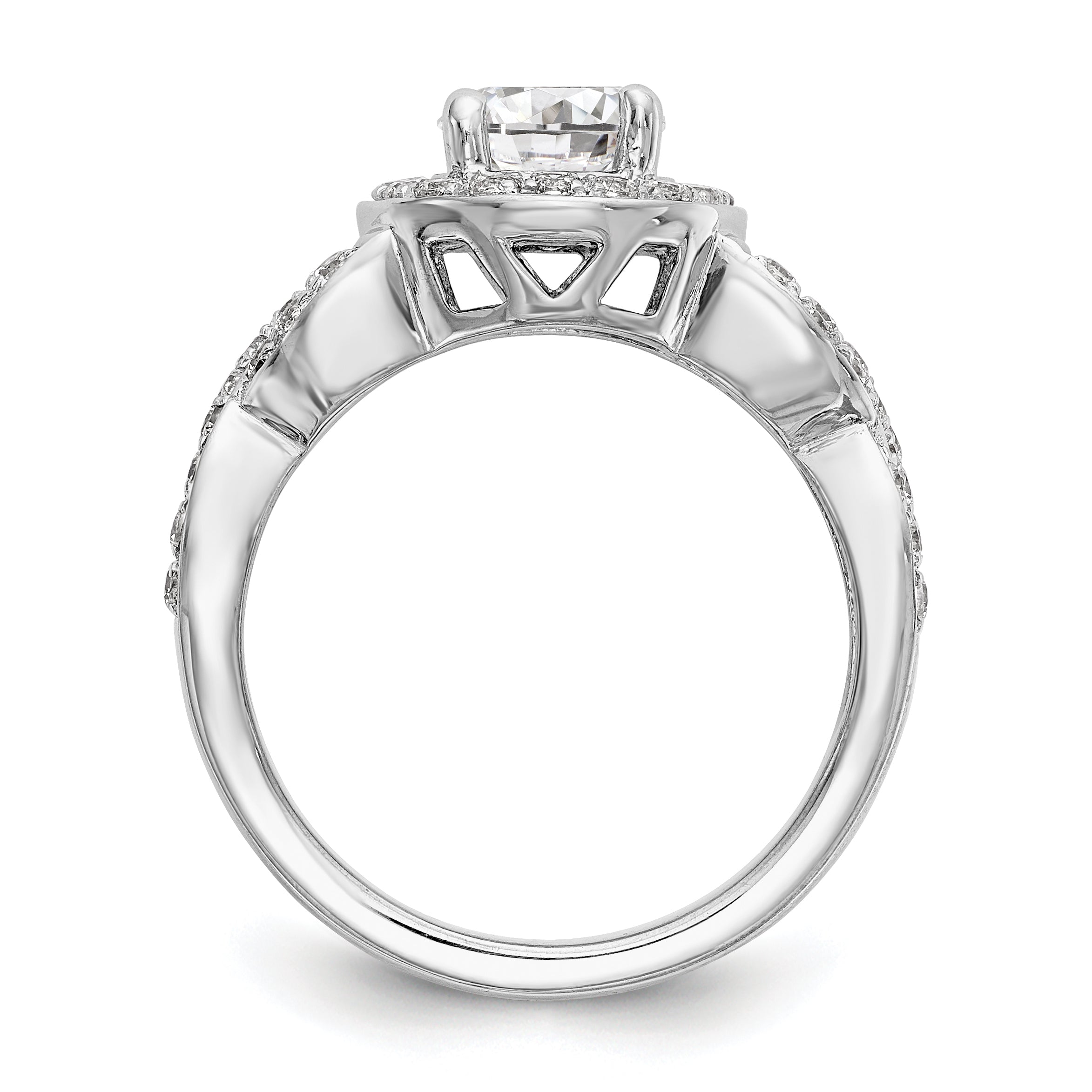 14K White Gold Round Simulated Diamond Halo Engagement Ring