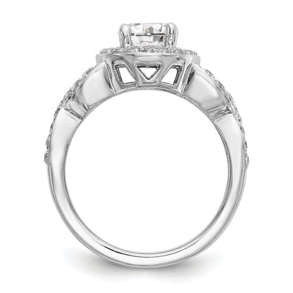 14K White Gold Round Simulated Diamond Halo Engagement Ring