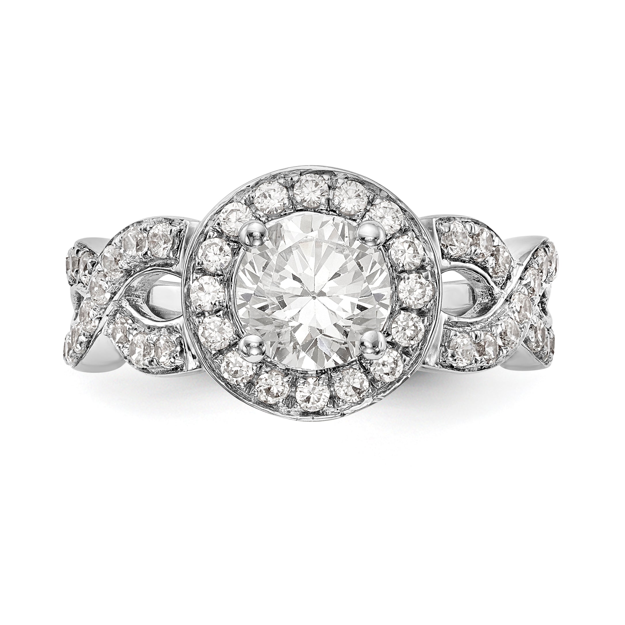 14K White Gold Round Simulated Diamond Halo Engagement Ring