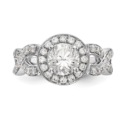 14K White Gold Round Simulated Diamond Halo Engagement Ring