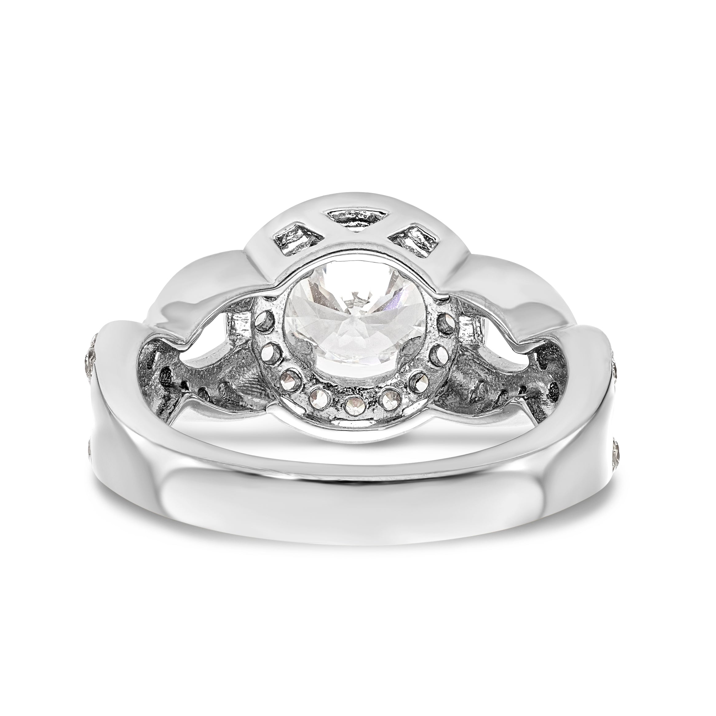 14K White Gold Round Simulated Diamond Halo Engagement Ring