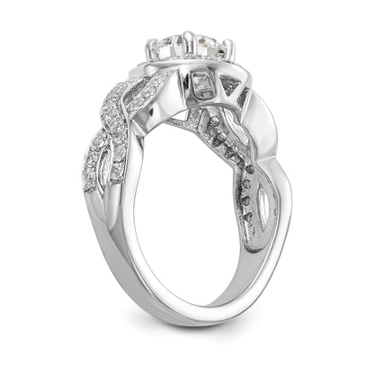 14K White Gold Round Simulated Diamond Halo Engagement Ring
