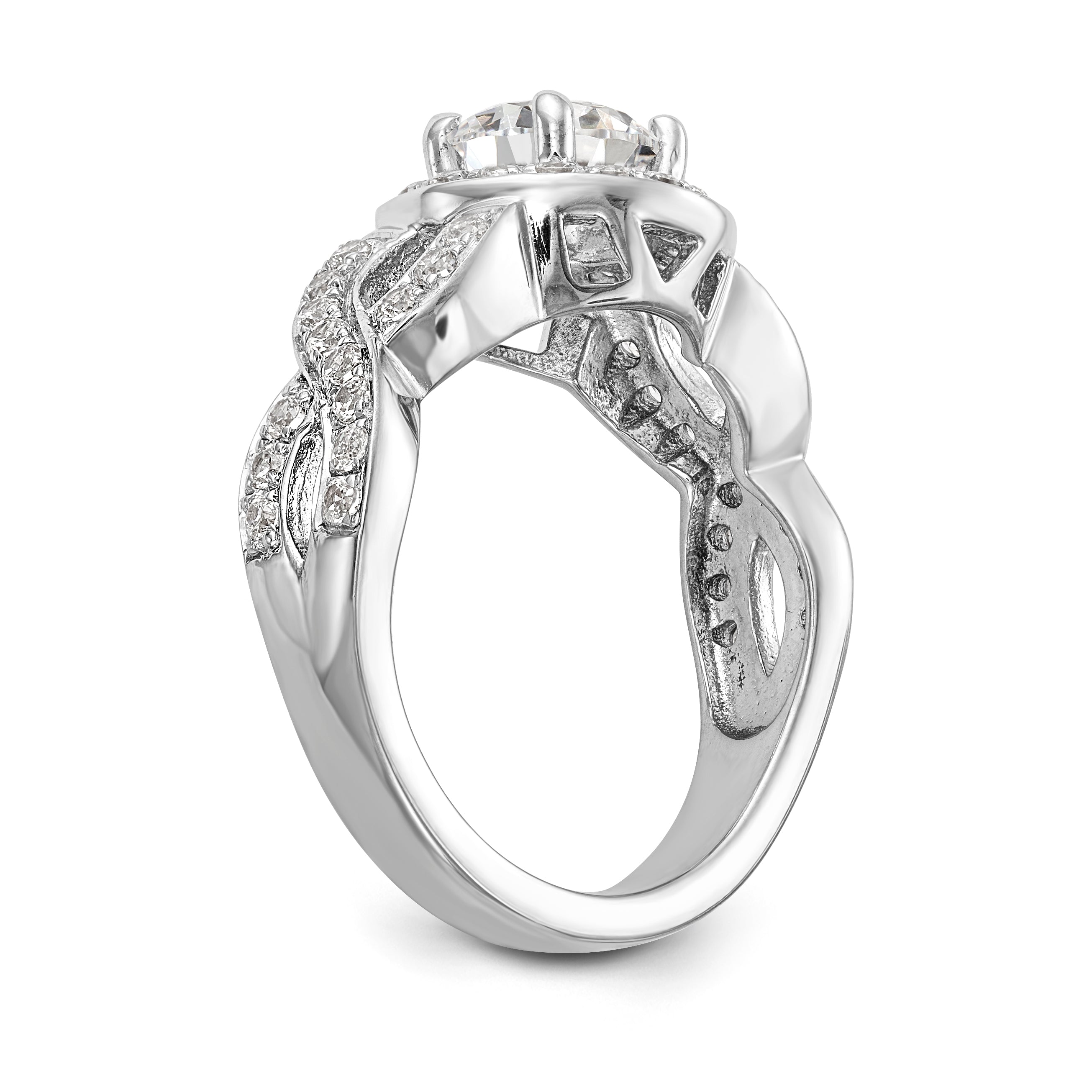 14K White Gold Round Simulated Diamond Halo Engagement Ring