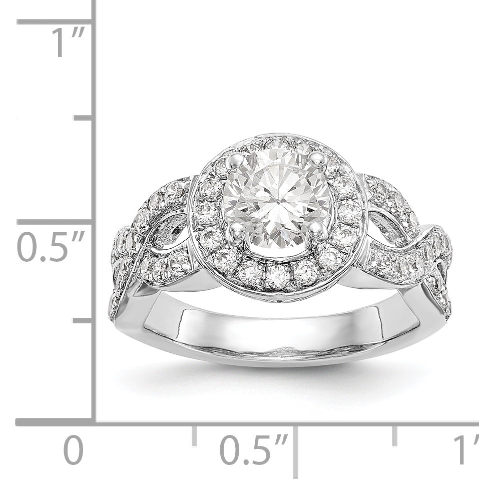 14K White Gold Round Simulated Diamond Halo Engagement Ring
