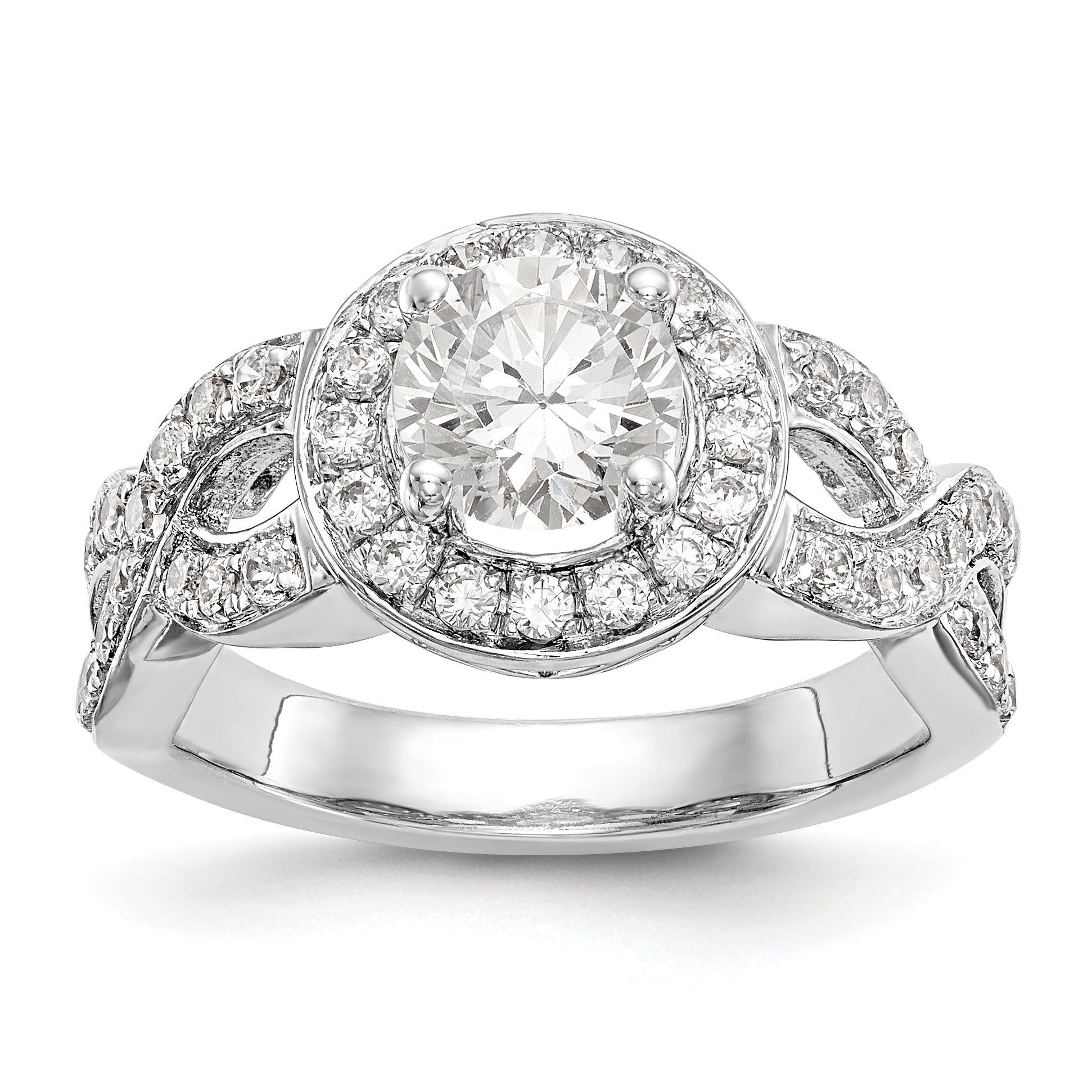 14K White Gold Round Simulated Diamond Halo Engagement Ring