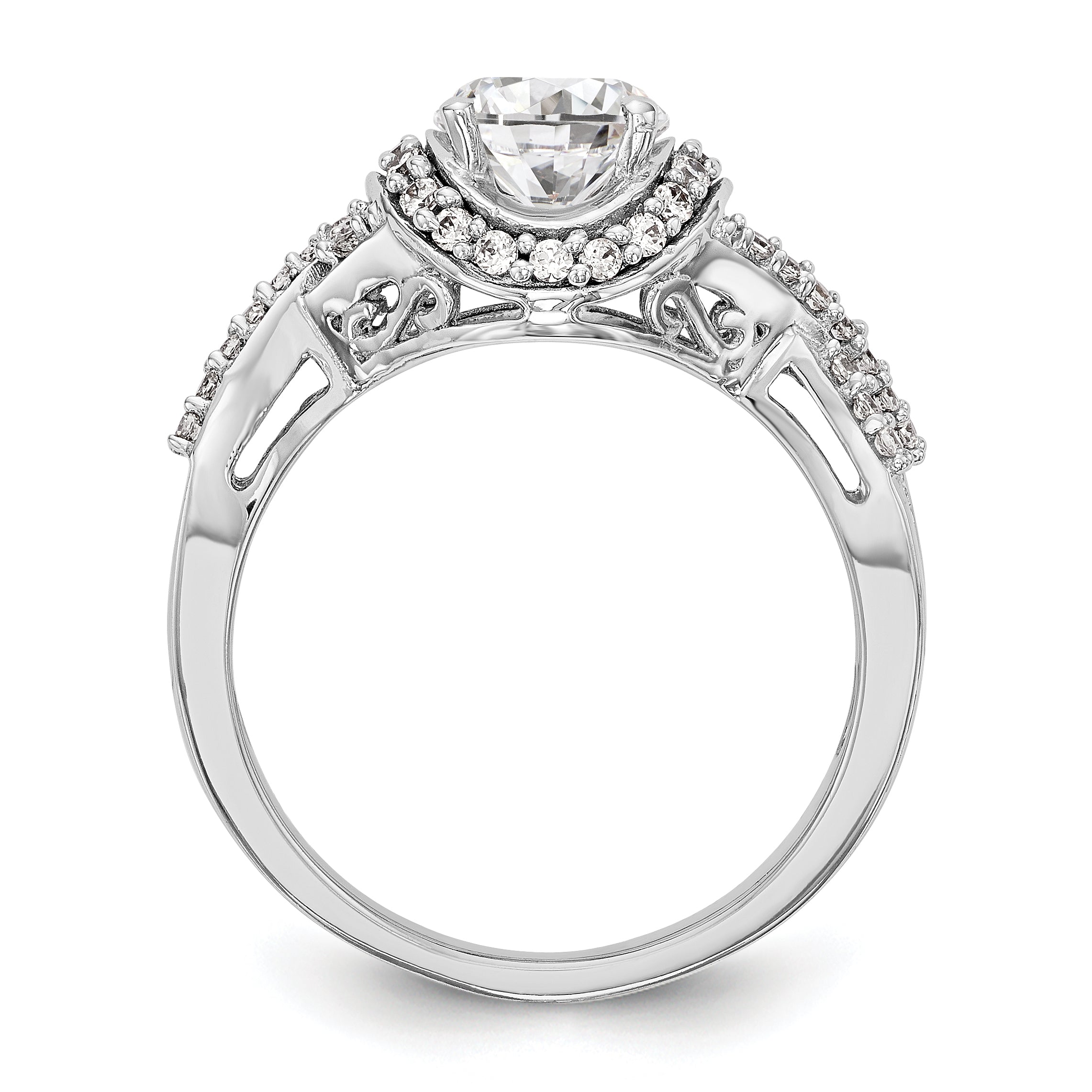 14K White Gold Round Simulated Diamond Halo Engagement Ring