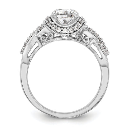 14K White Gold Round Simulated Diamond Halo Engagement Ring