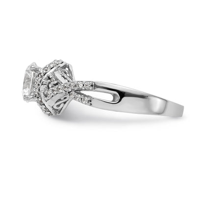 14K White Gold Round Simulated Diamond Halo Engagement Ring