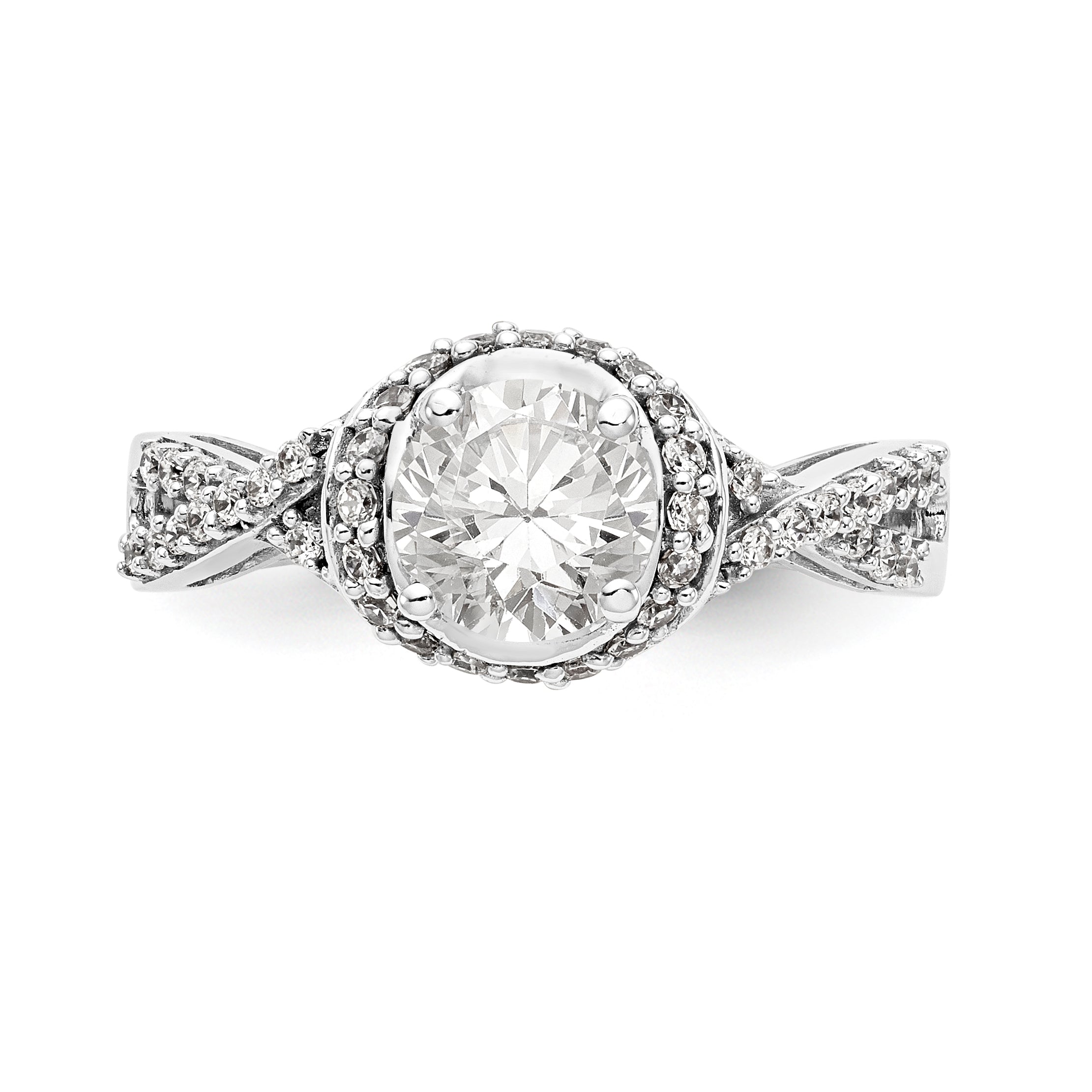 14K White Gold Round Simulated Diamond Halo Engagement Ring