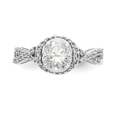 14K White Gold Round Simulated Diamond Halo Engagement Ring