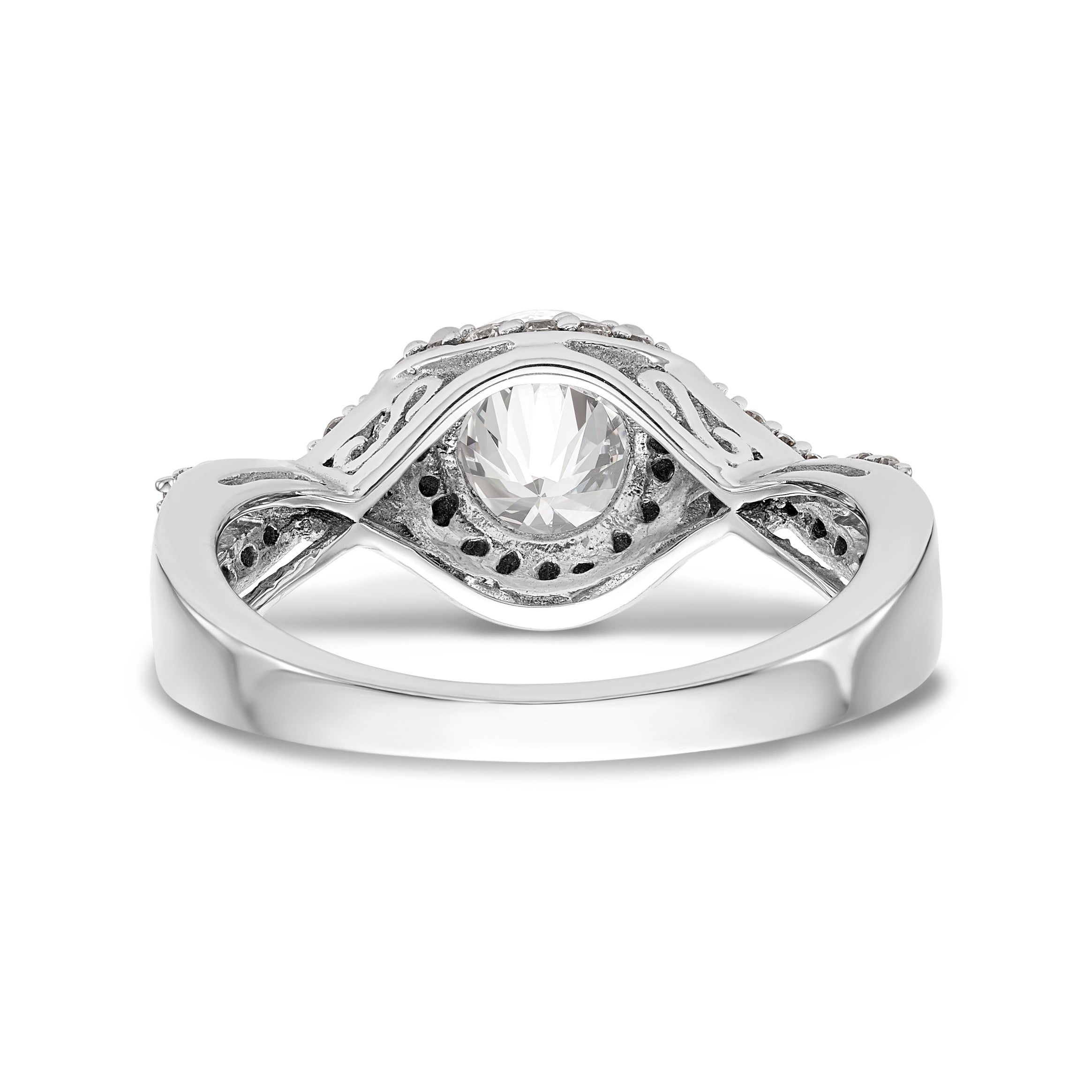 14K White Gold Round Simulated Diamond Halo Engagement Ring