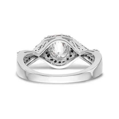 14K White Gold Round Simulated Diamond Halo Engagement Ring