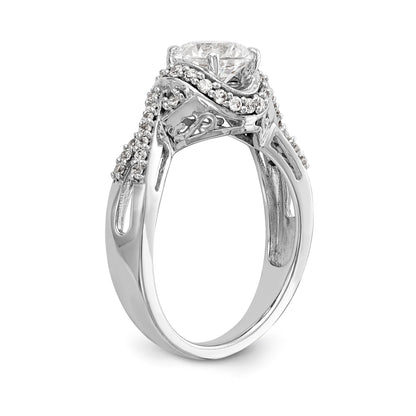 14K White Gold Round Simulated Diamond Halo Engagement Ring