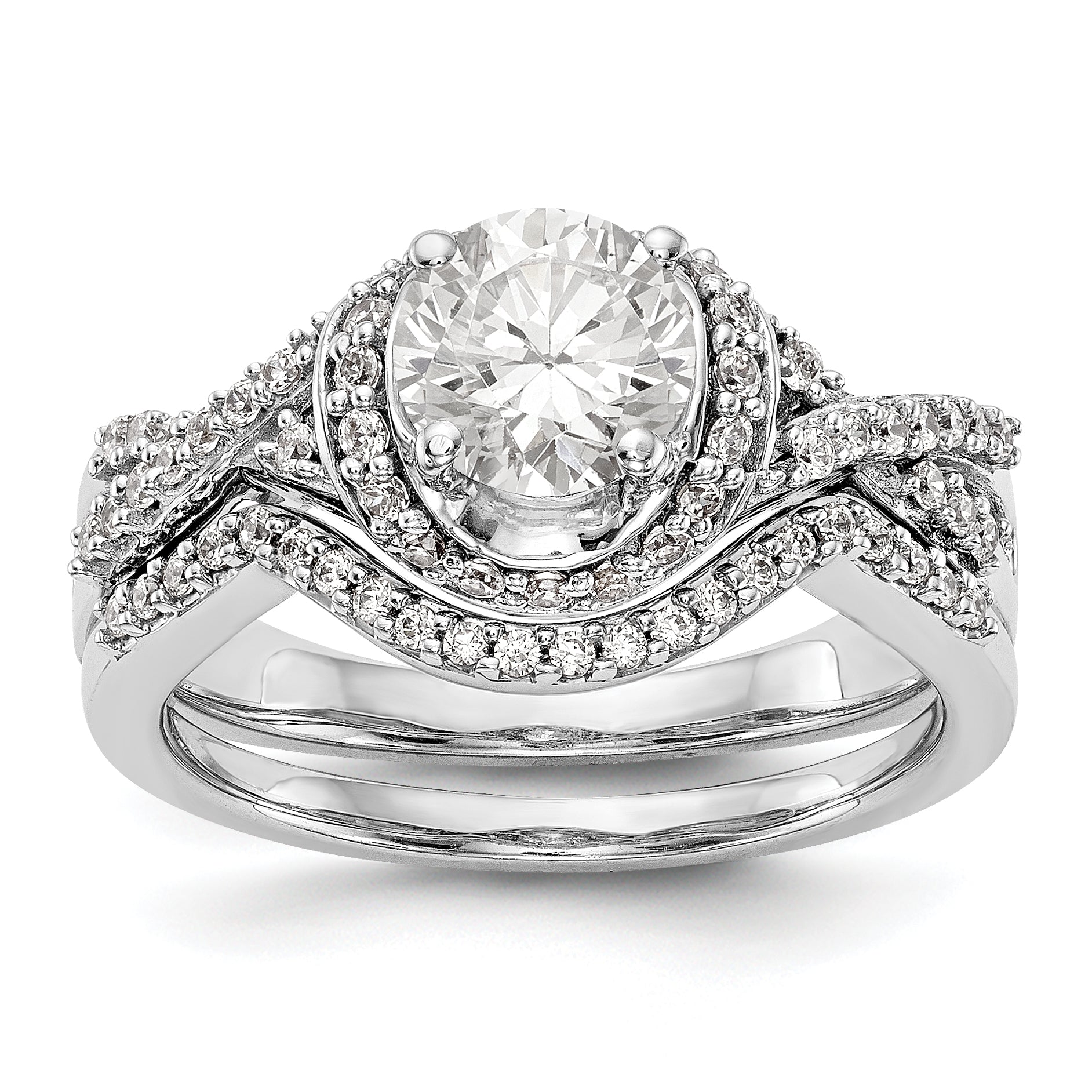 14K White Gold Round Simulated Diamond Halo Engagement Ring