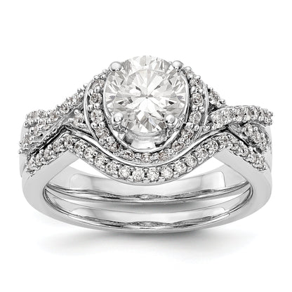 14K White Gold Round Simulated Diamond Halo Engagement Ring