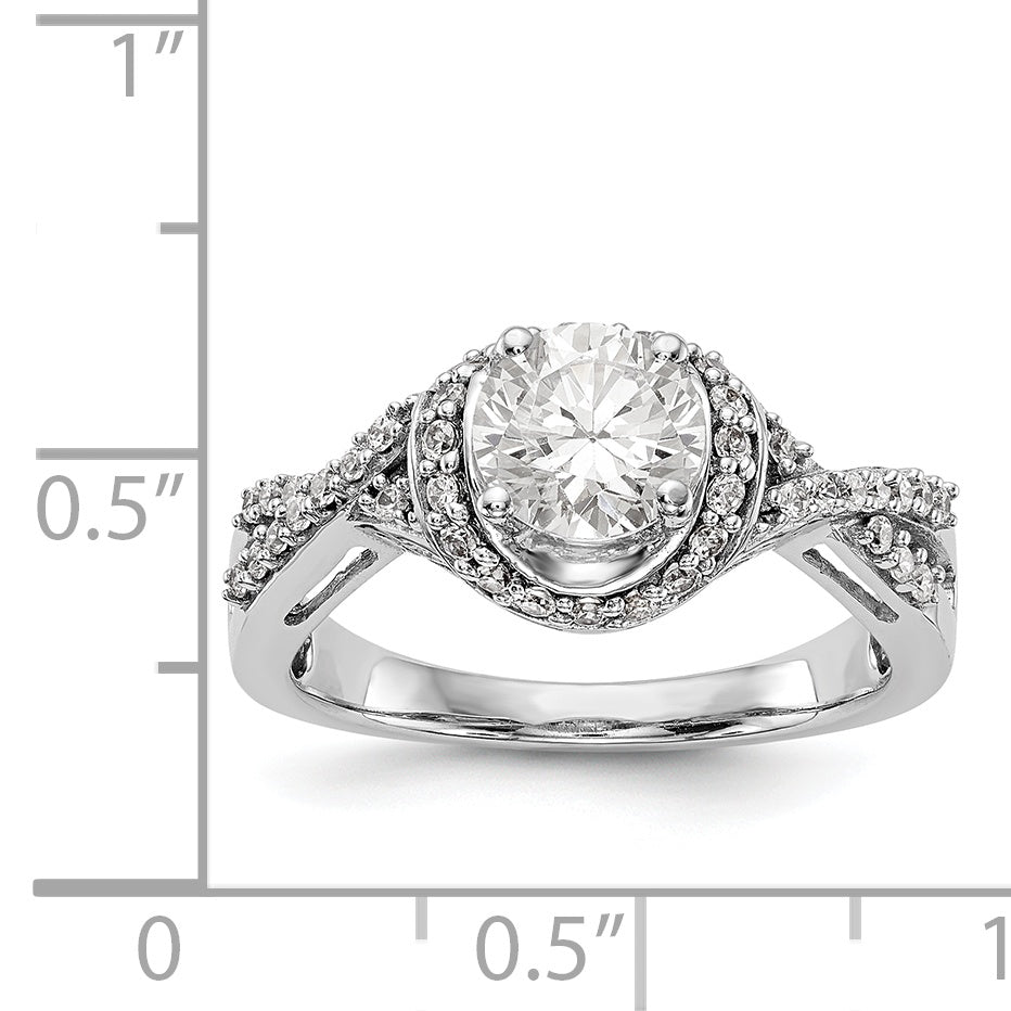 14K White Gold Round Simulated Diamond Halo Engagement Ring